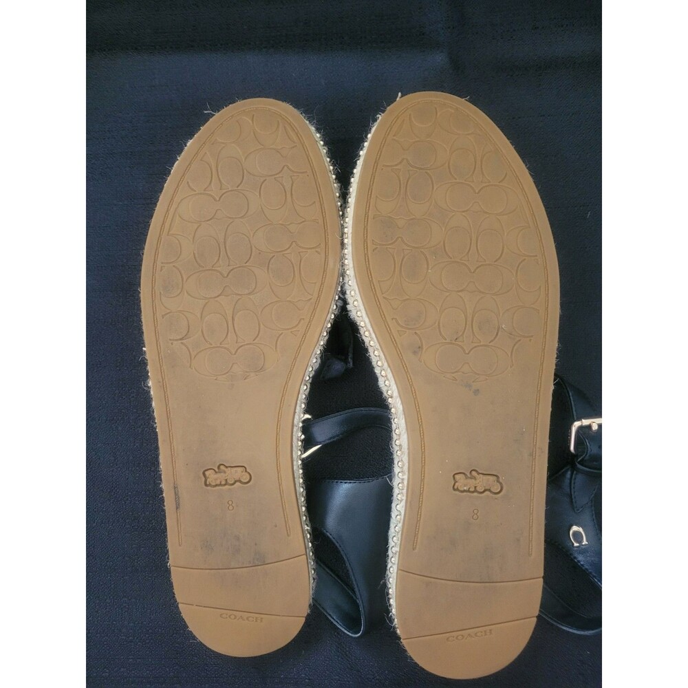 Coach Carissa Black Leather Espadrille Sandal Jute Gold Buckle 8B EUC - Picture 8 of 8